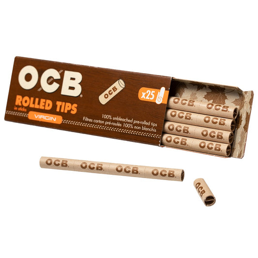 OCB Rolled Tips – Filtros de Cartón Virgin Pre-rolados (25 filtros por paquete)